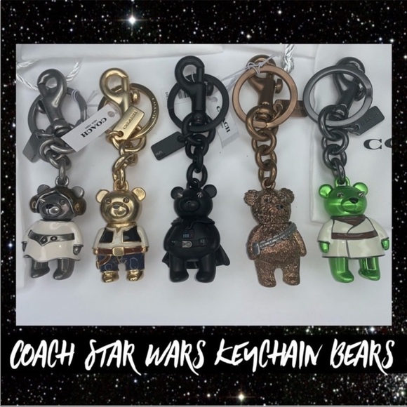 Coach Star Wars Metal Bear Complete Set Yoda Skywalker Chewbacca Keychain Charm - Picture 1 of 2